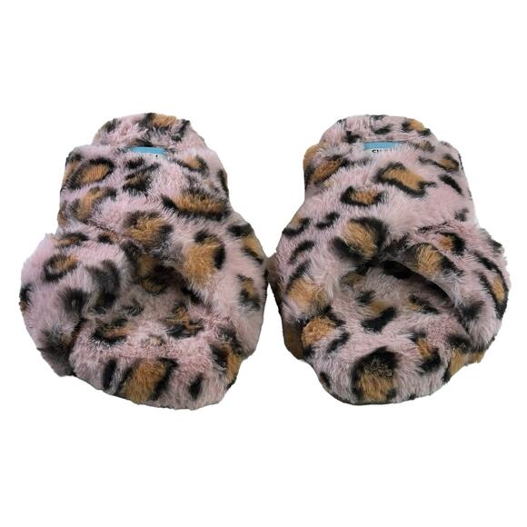 Toms Susie Slippers Women Size 7 Pink Brown Cheetah Animal Print Faux Fur Shoe - Picture 2 of 9